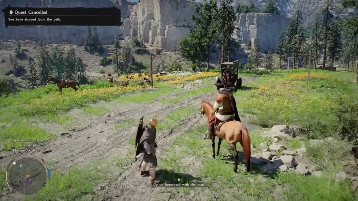 Поездка с ним к пещере верхом на лошадях