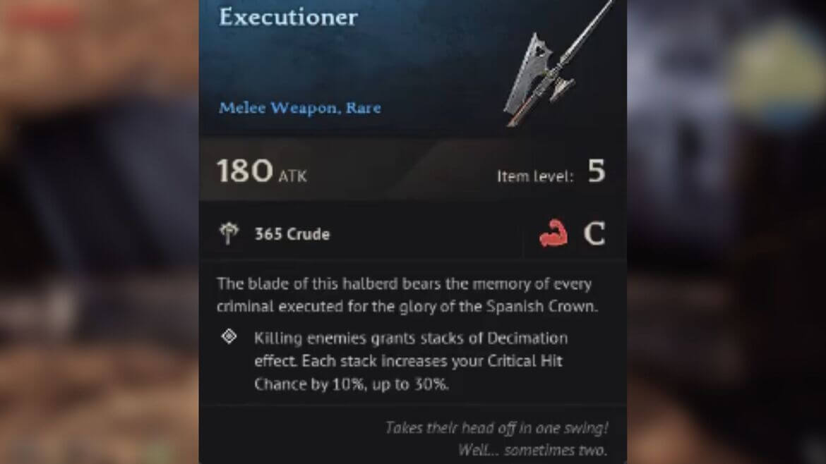 Алебарда палача в инвентаре игры Windrose