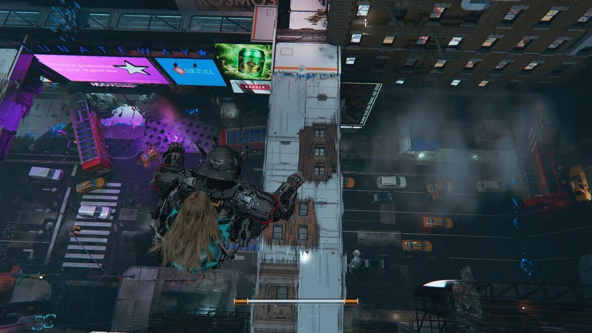 Персонаж стоит перед светящимся маяком в индустриальной локации игры