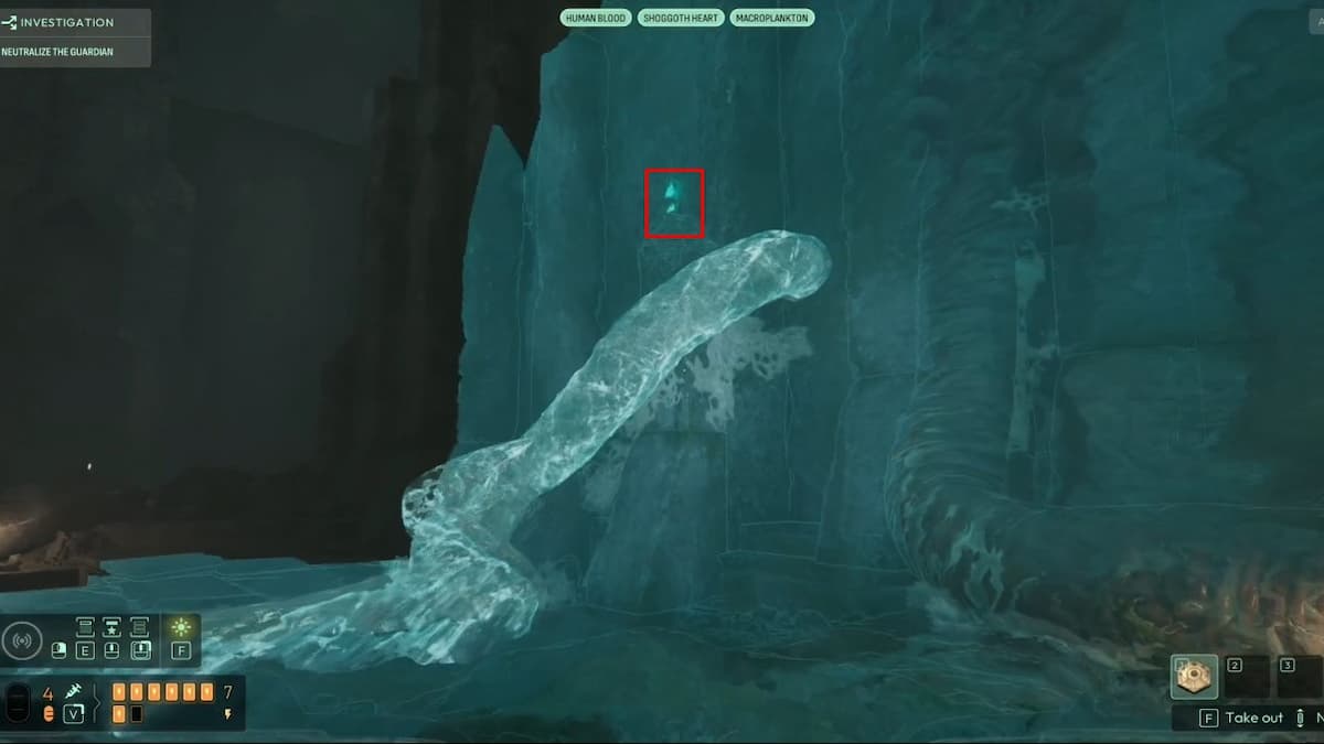 Заберитесь по щупальцу к табличке на верхней части левой стены