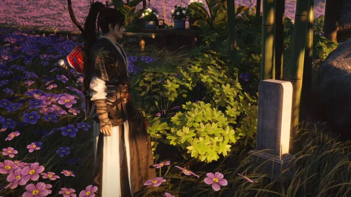 Найдите могилу рядом с красным цветком