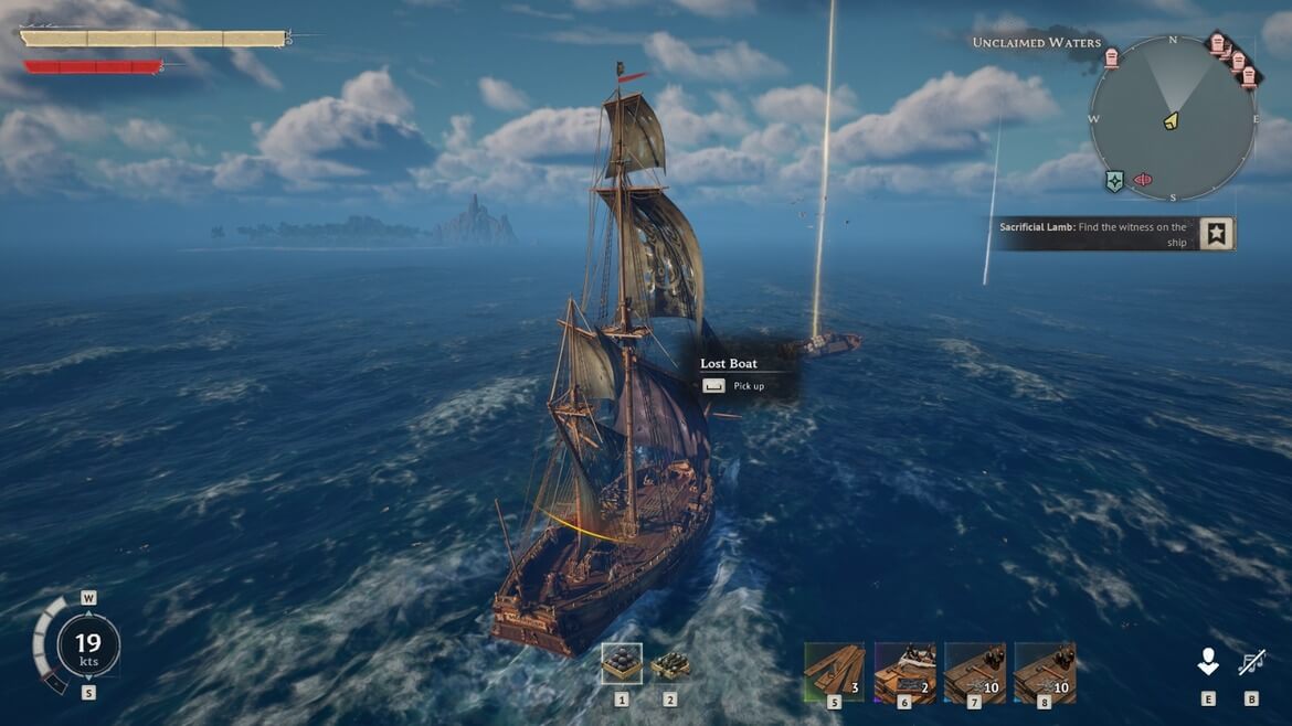 Затерянная лодка с маркером плавающей бочки вдали