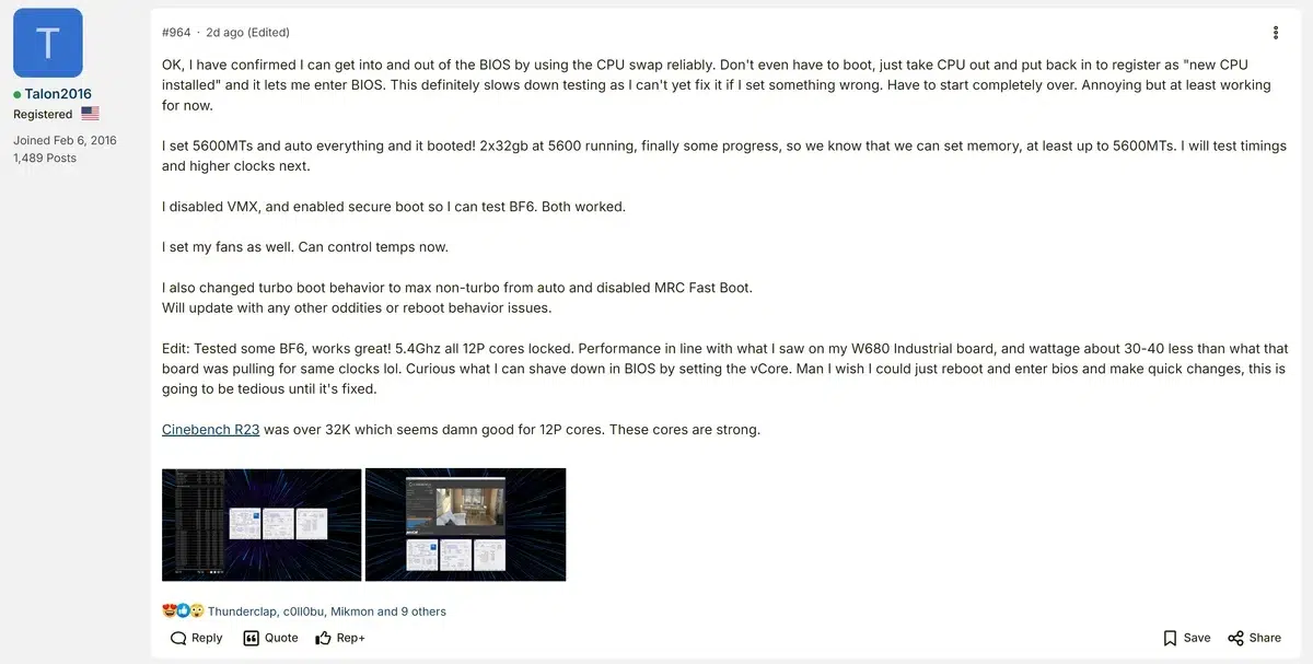 Изображение к статье: Core 9 273QPE на Z790 обошёл Ryzen 9 9900X3D в Cinebench
