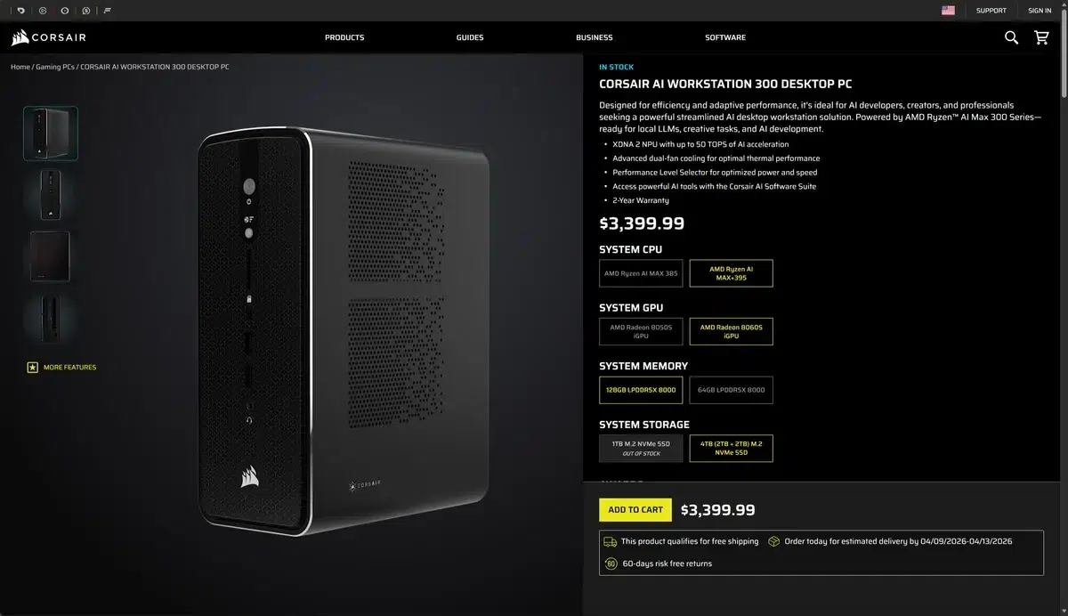 Изображение к статье: Corsair подняла цены на AI Workstation 300 до $3 399