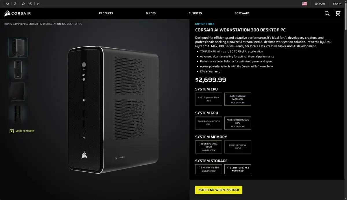 Изображение к статье: Corsair подняла цены на AI Workstation 300 до $3 399