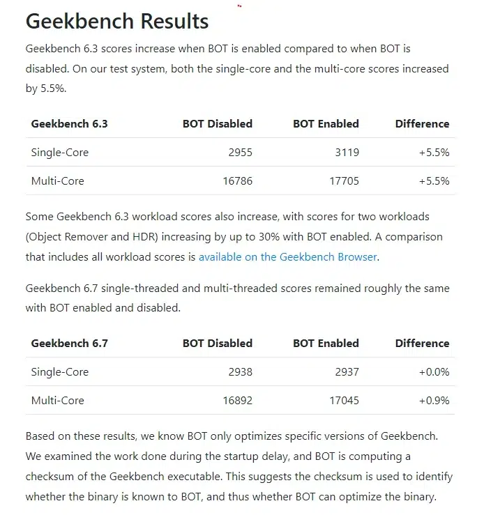 Изображение к статье: Geekbench 6.7 начал помечать результаты с Intel BOT как недействительные