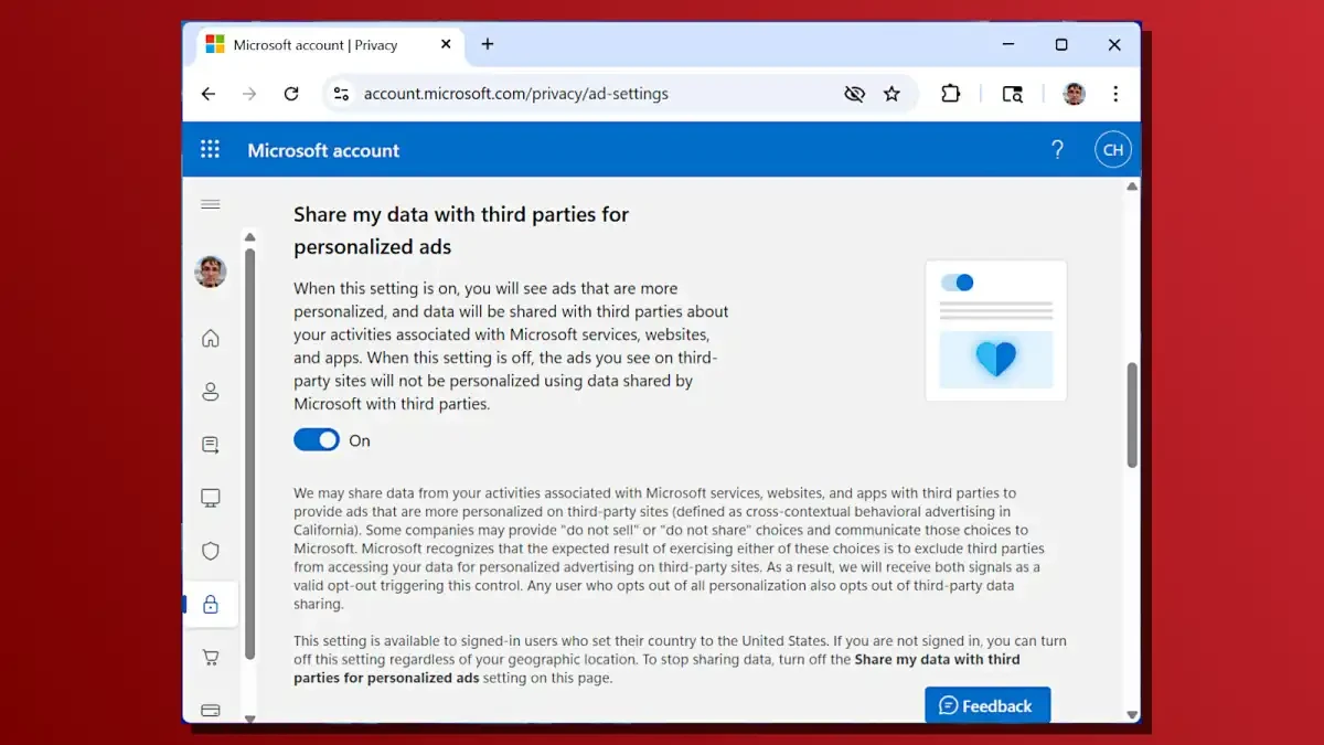 Изображение к статье: PCWorld: в Microsoft Account по умолчанию включён обмен данными для рекламы