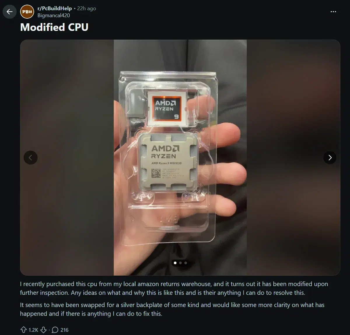 Изображение к статье: Покупатель Amazon вместо Ryzen 9 9950X3D получил 3D-пластик