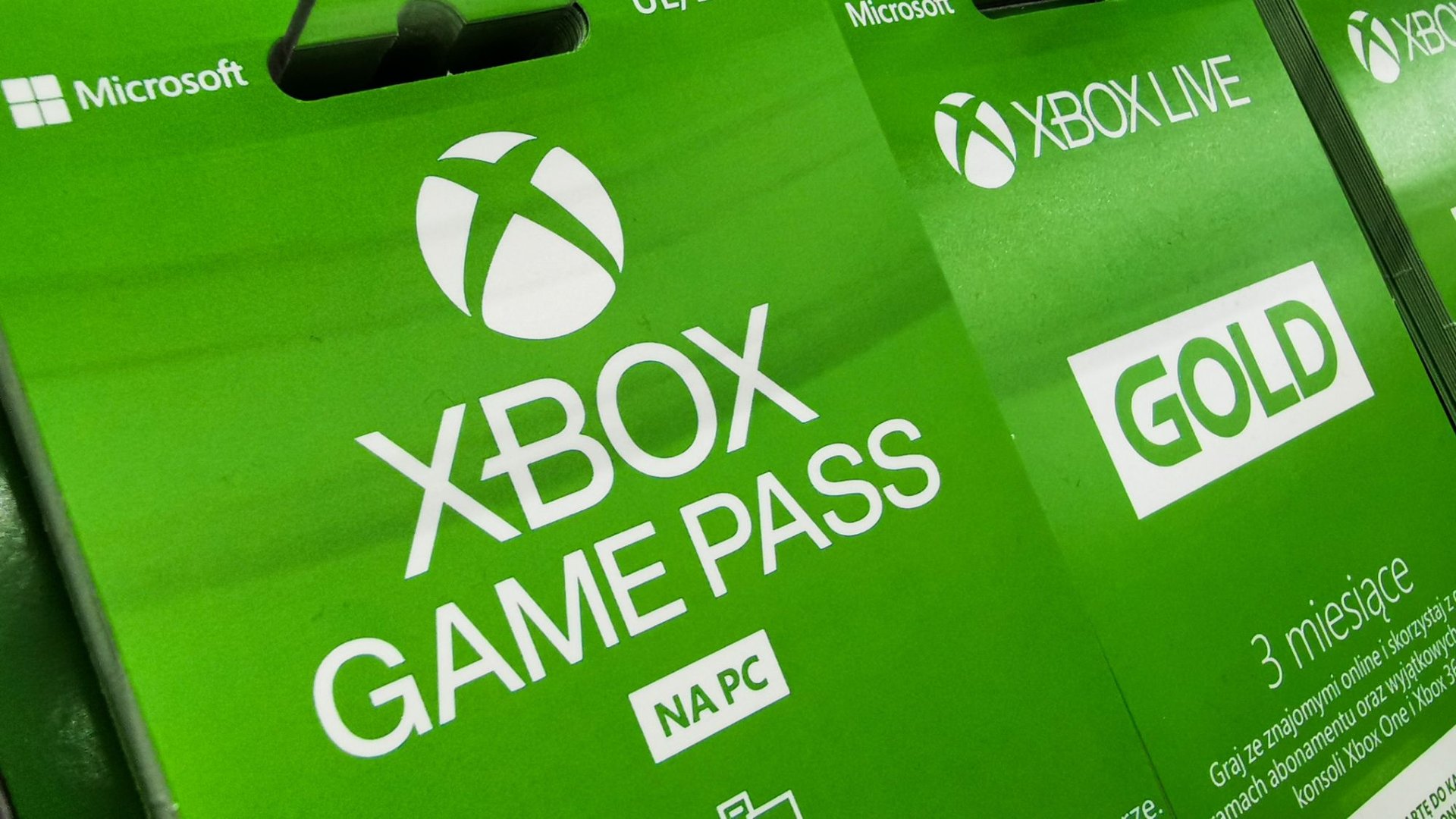 Green Xbox packaging showing Xbox Live Gold and Game Pass branding with the Xbox logo