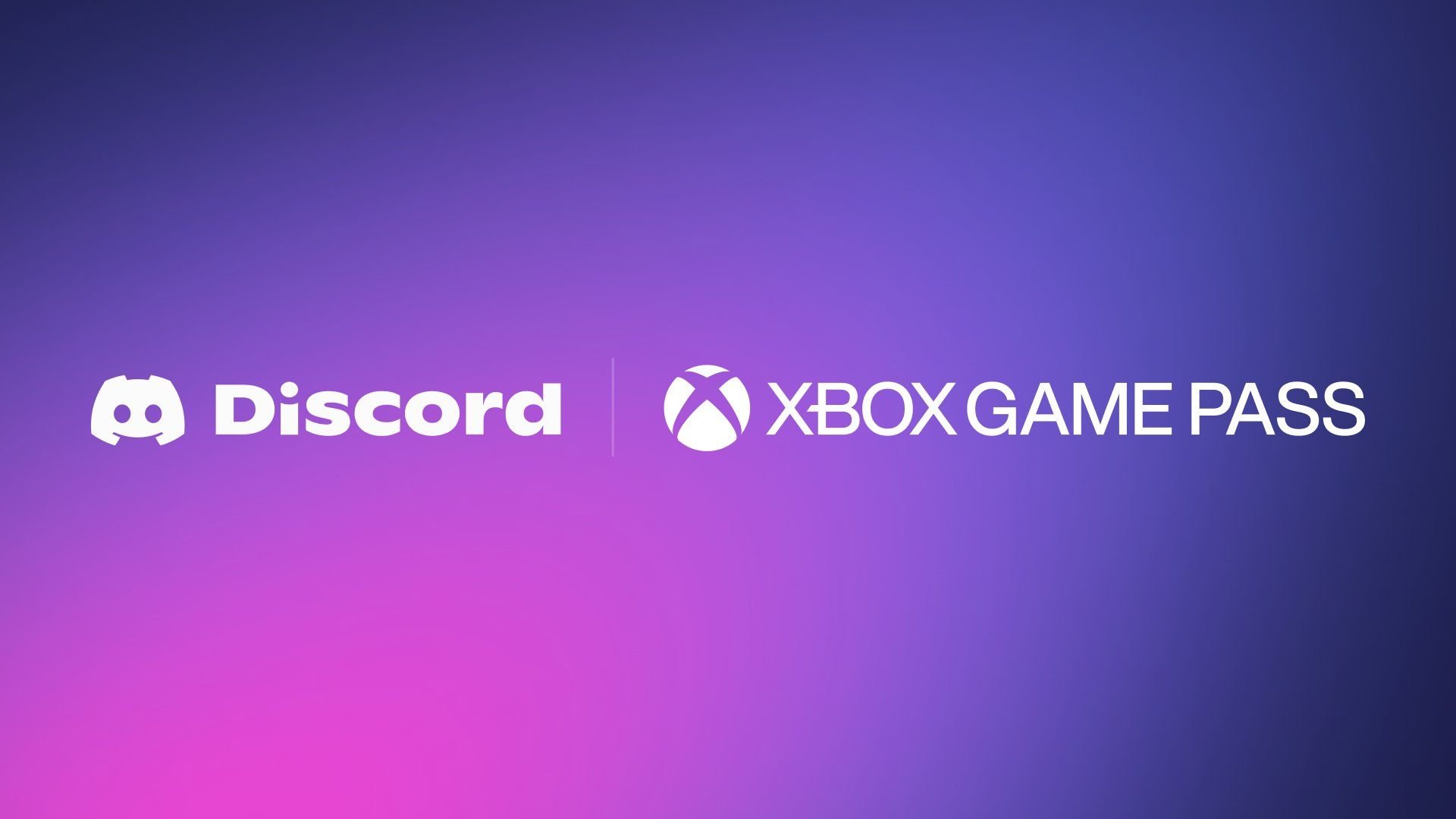 Discord and Xbox Game Pass logos side by side on a purple pink gradient background
