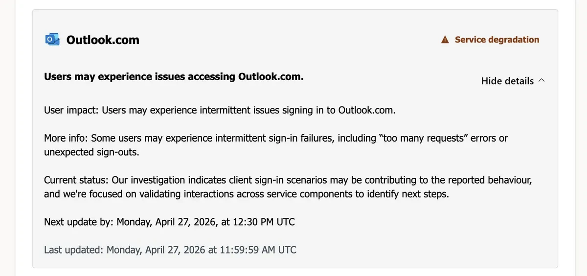 Изображение к статье: Сбой Outlook: Microsoft подтверждает деградацию сервиса