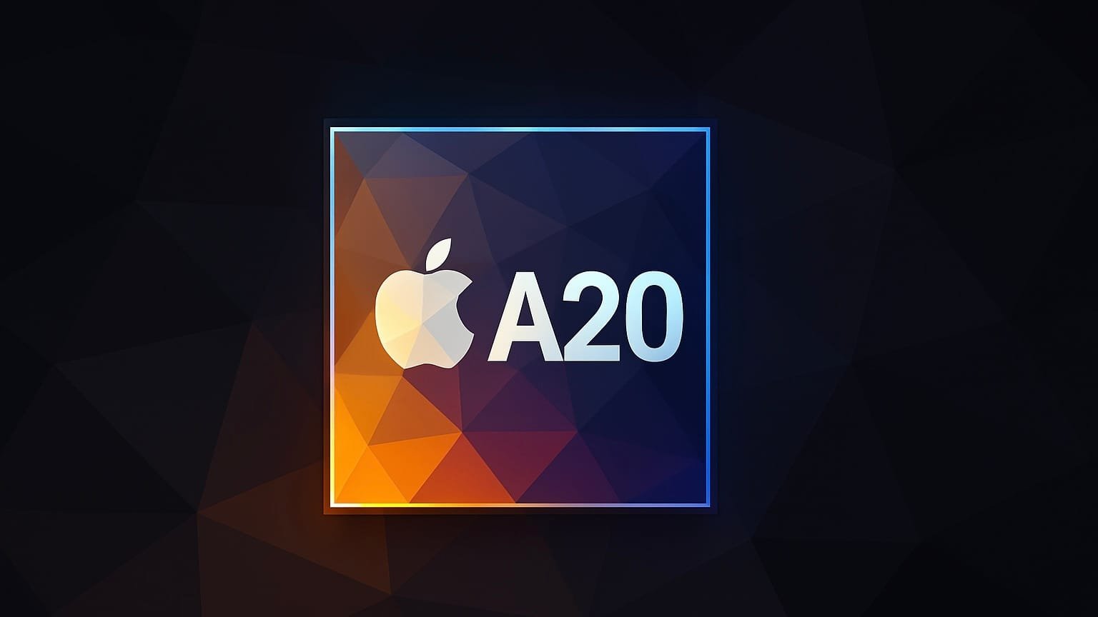Apple logo with A20 text on a blue orange geometric polygon background