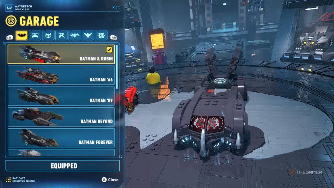 список транспорта в LEGO Batman Legacy of the Dark Knight в Бэтпещере