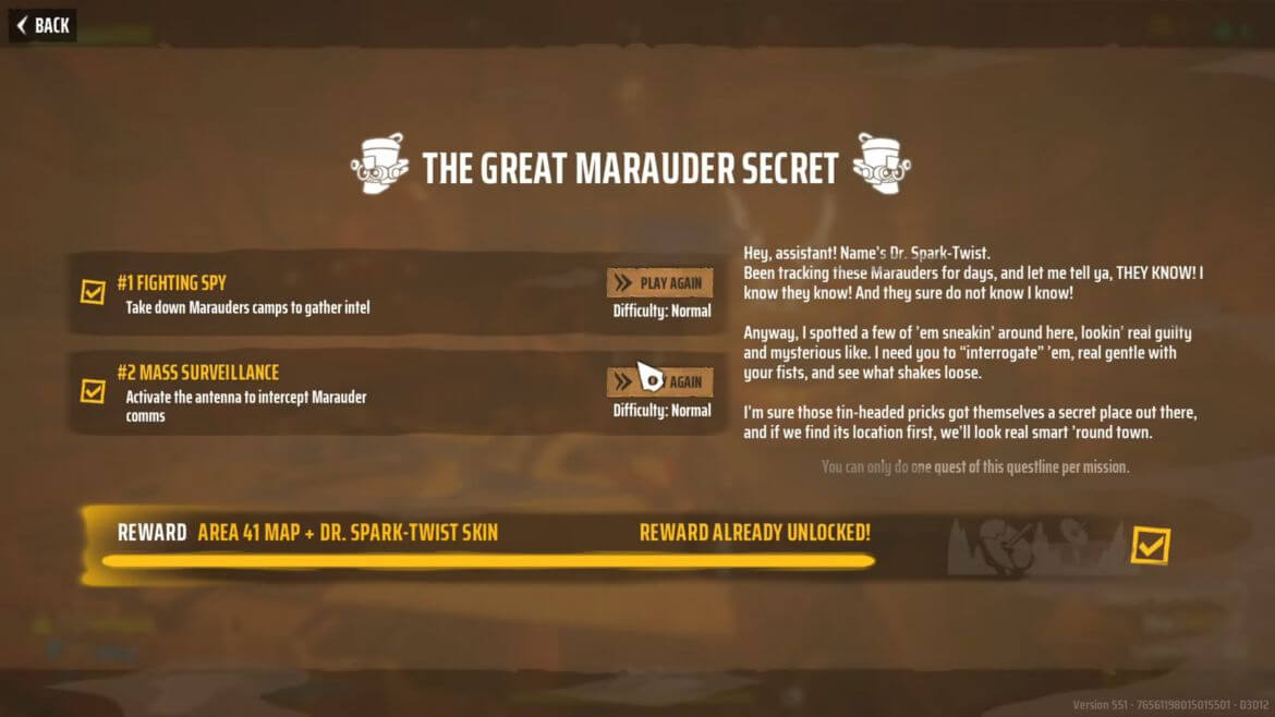 Список задач квеста The Great Marauder в меню игры