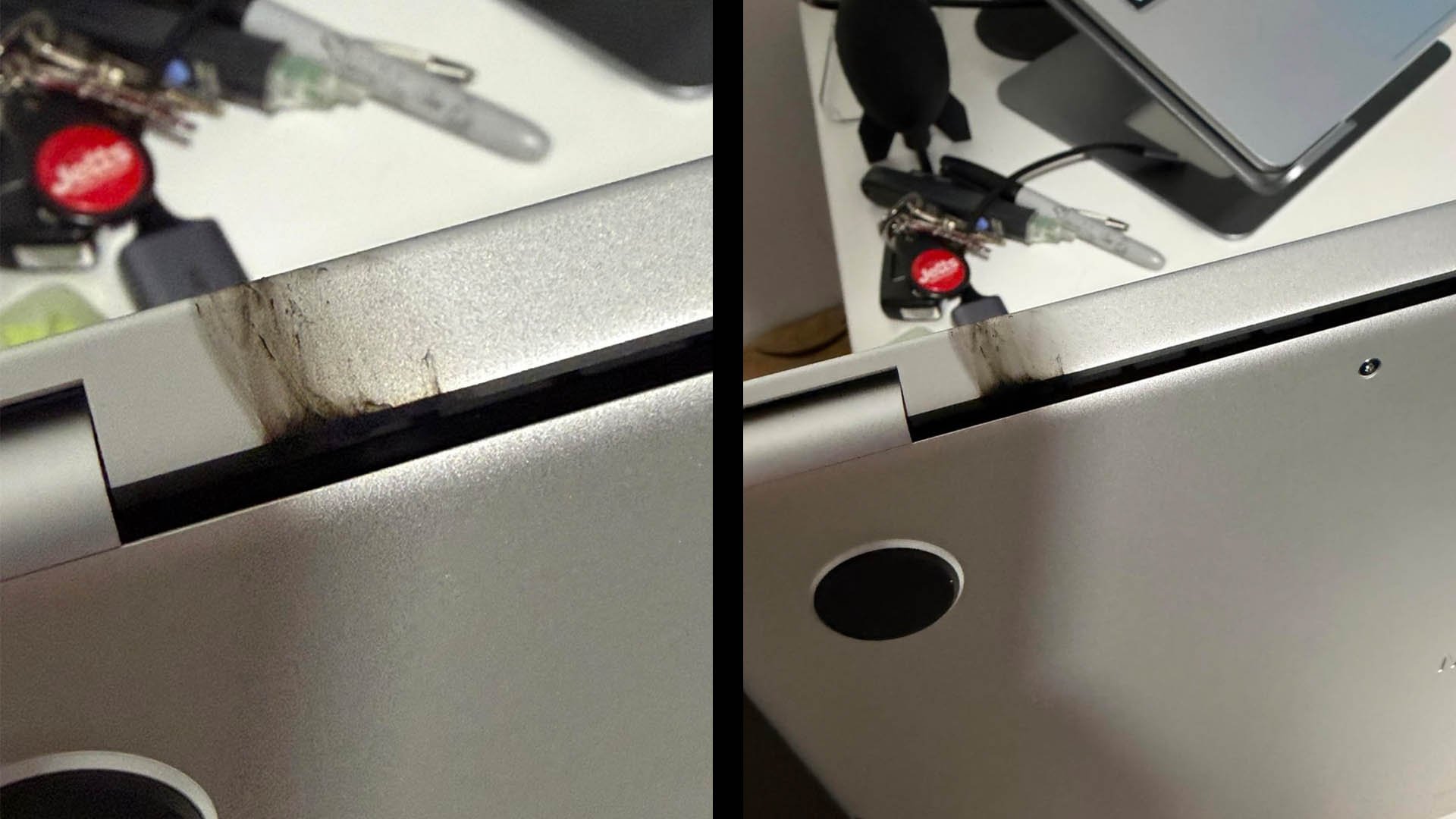 M5 MacBook Pro сломался за 2 дня искра в районе шарнира