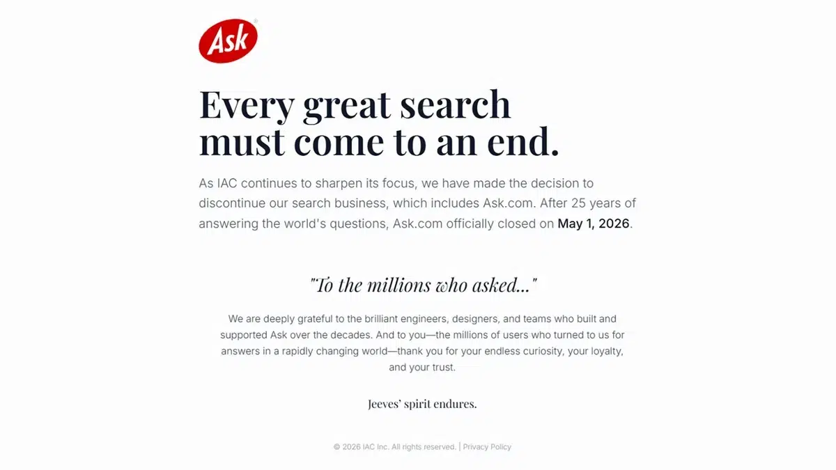 Изображение к статье: Ask Jeeves закрылся спустя почти 30 лет: конец Ask.com