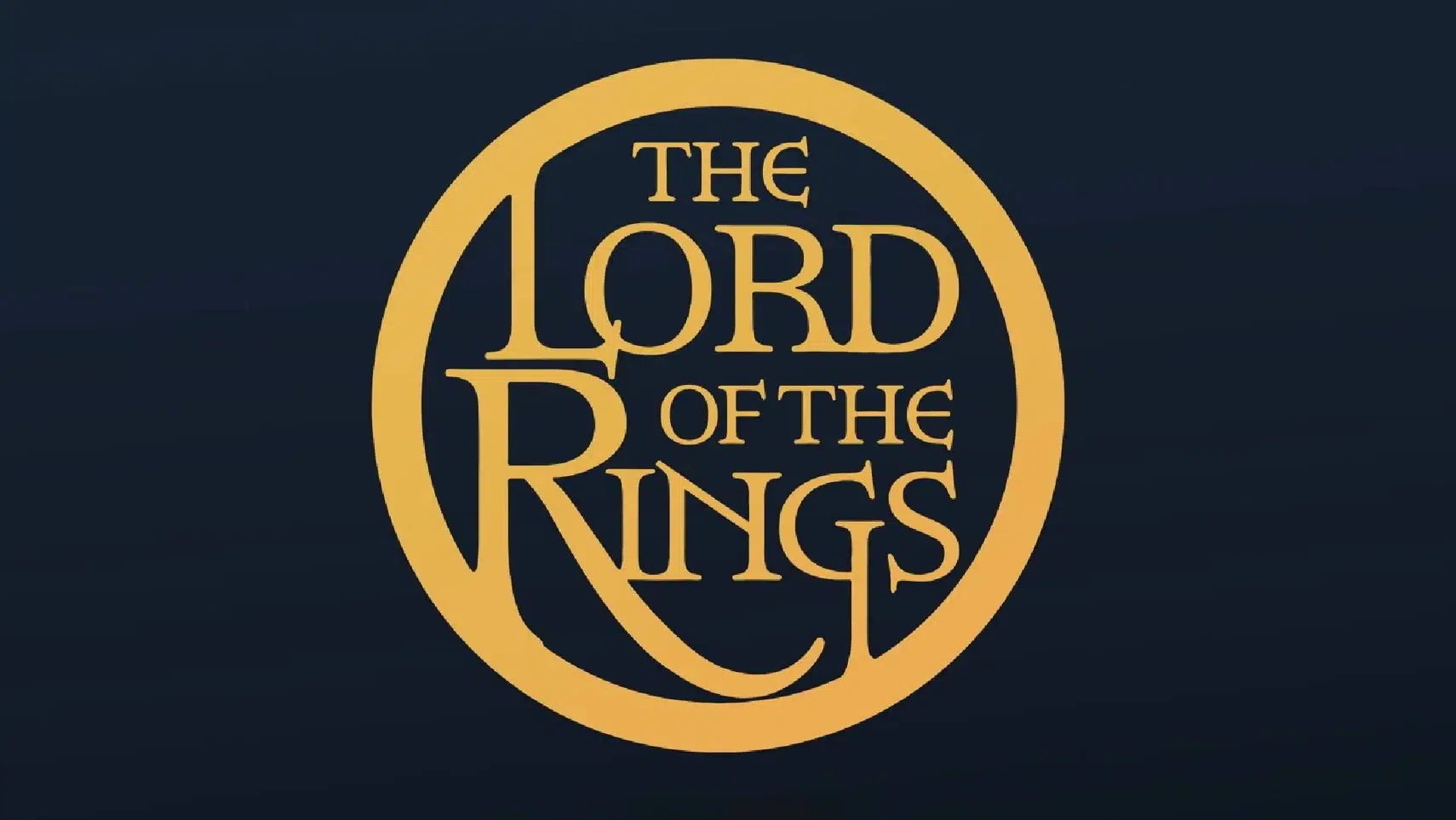 Gold circular The Lord of the Rings logo on a dark blue background with the title in the center inside the ring