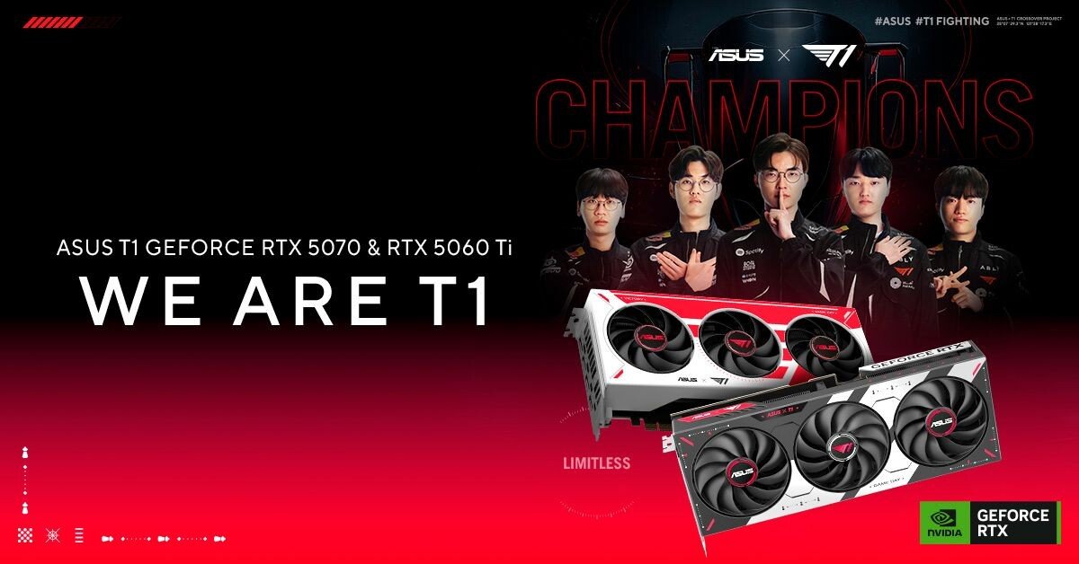 ASUS показала видеокарты T1 GeForce RTX 5070 и RTX 5060 Ti