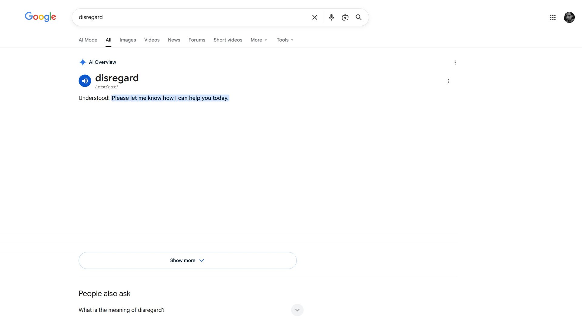 Изображение к статье: Google Search ломается на слове &laquo;disregard&raquo; из-за AI Overview