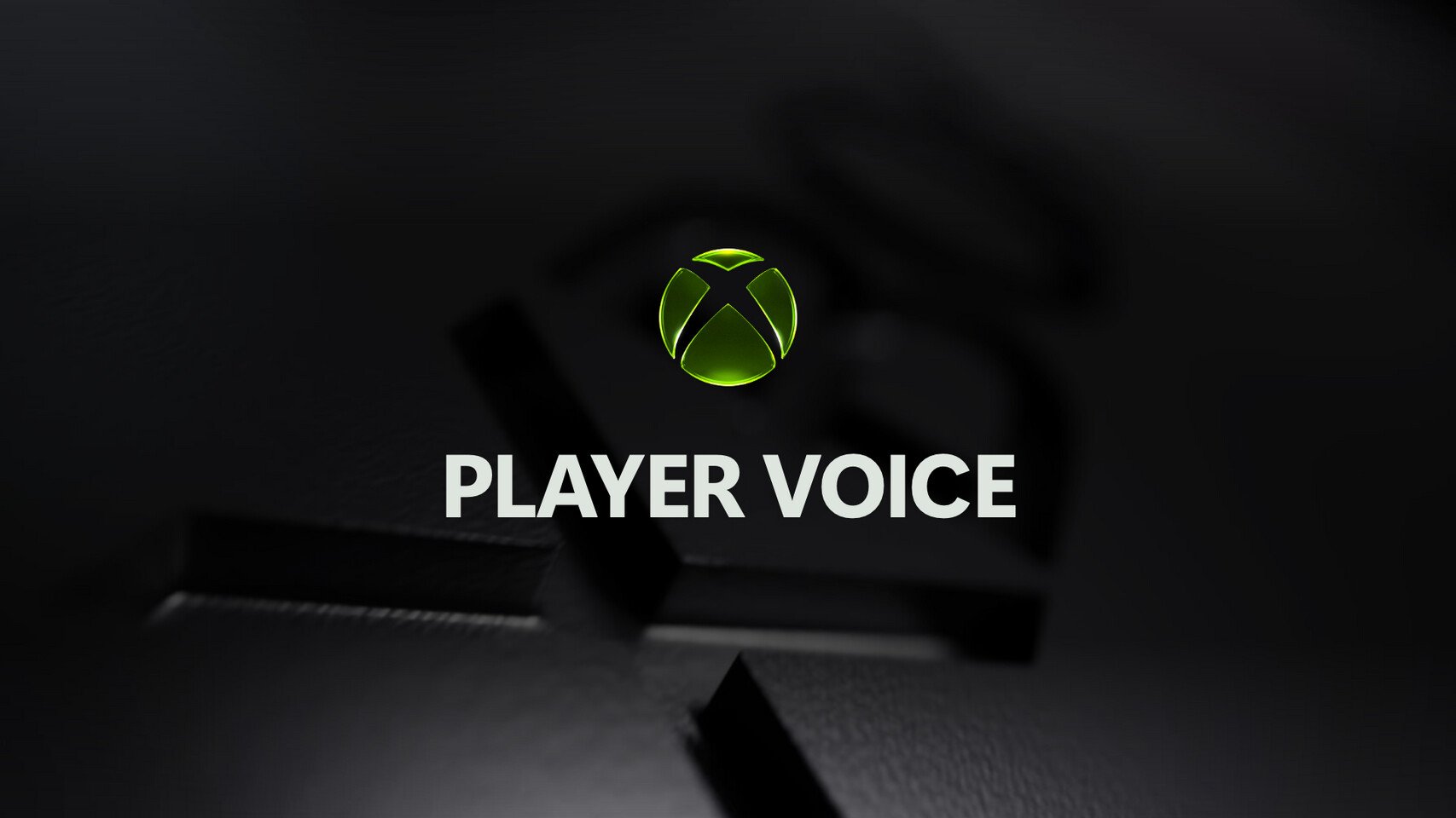Green Xbox emblem above the bold text PLAYER VOICE on a dark blurred background branding banner