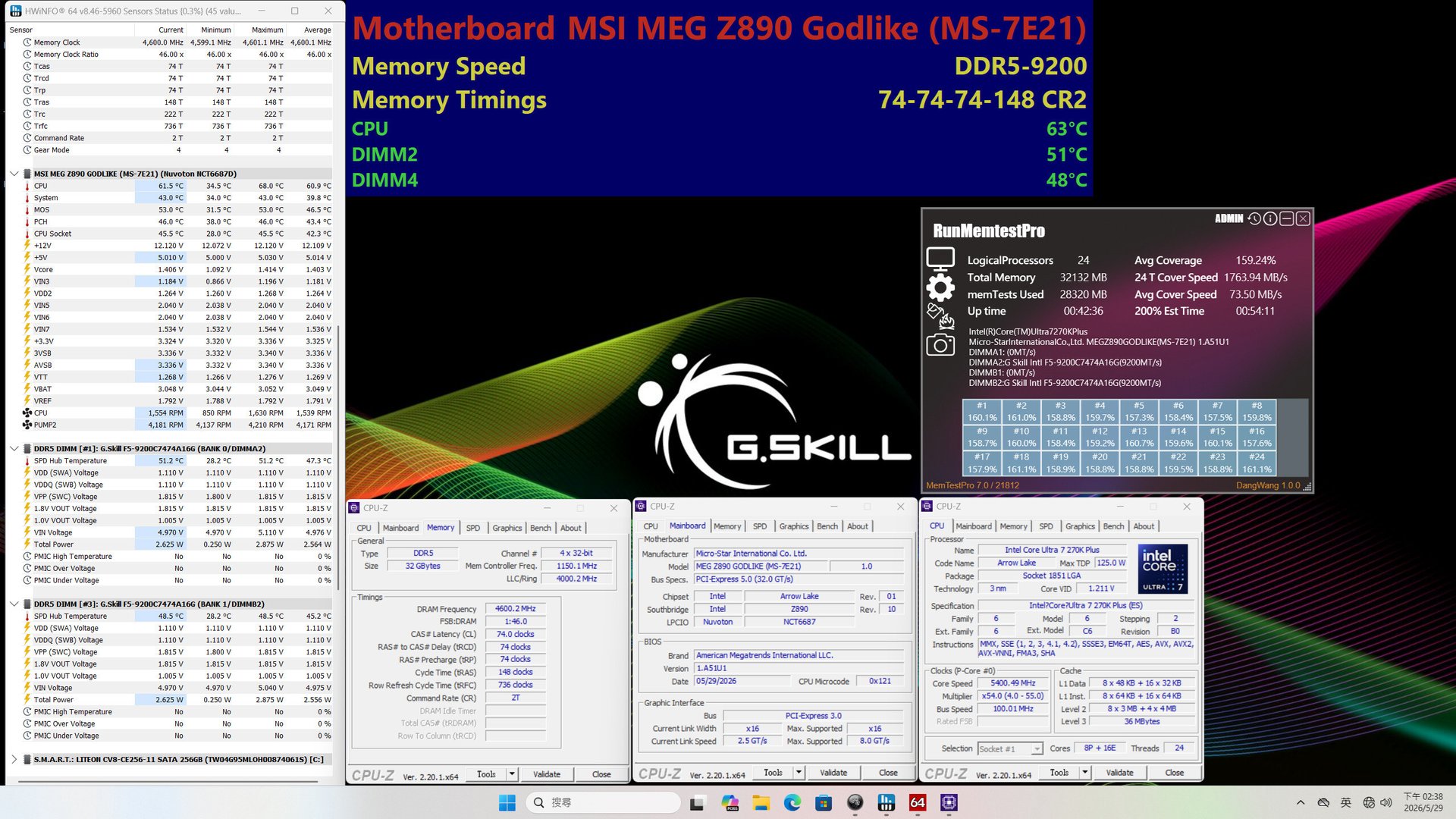 Изображение к статье: G.Skill показала DDR5-9200 на 1,1 В: 32 ГБ CU-DIMM на Z890