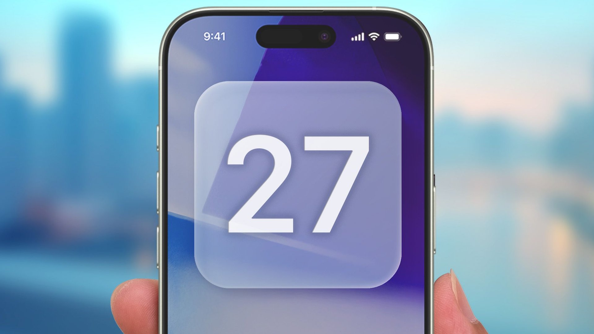 Close up of a smartphone screen showing a large calendar tile with the number 27 against a blurred blue background