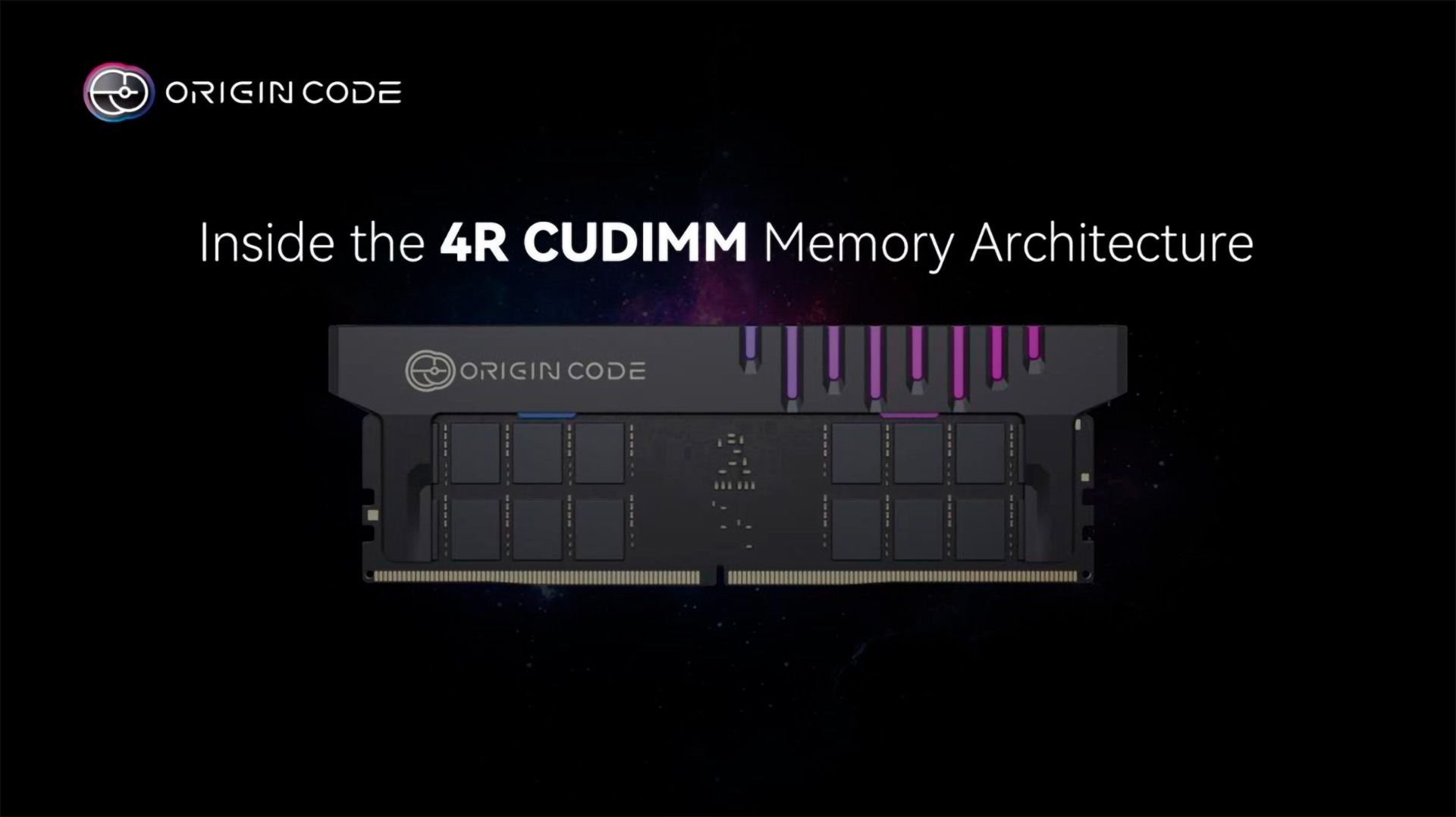 Origin Code logo with the headline Inside the 4R CUDIMM Memory Architecture and a RAM module below on a dark background
