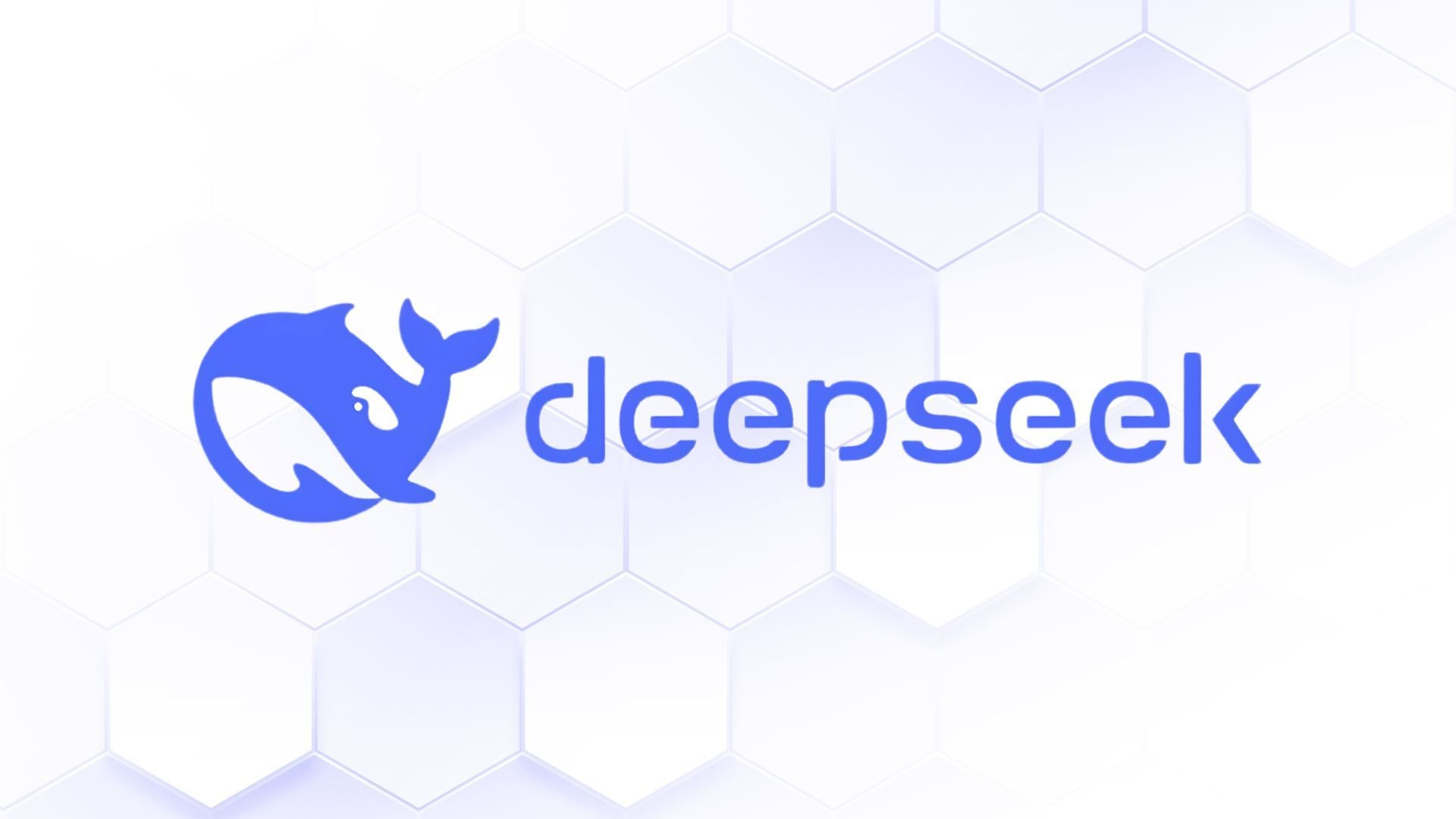 Deepseek logo with a blue whale icon and the word deepseek on a pale hexagon pattern background