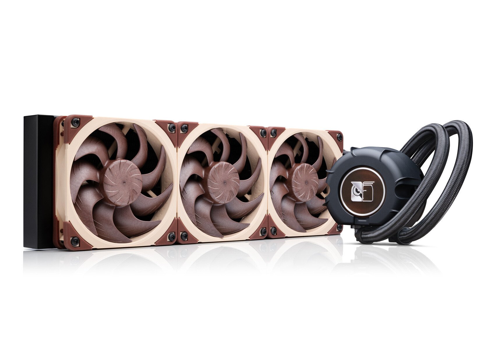 Triple fan graphics card water cooling radiator with a bundled circular pump on the right side