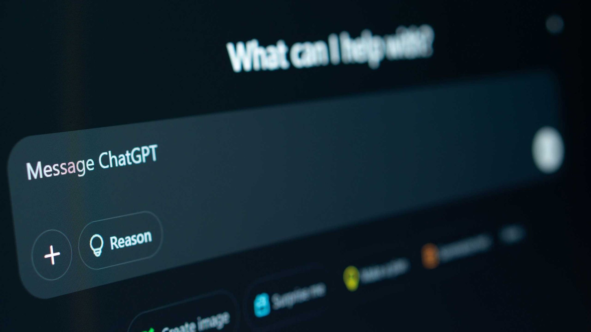ChatGPT chat interface header shows Message ChatGPT with a blurred What can I help with prompt above