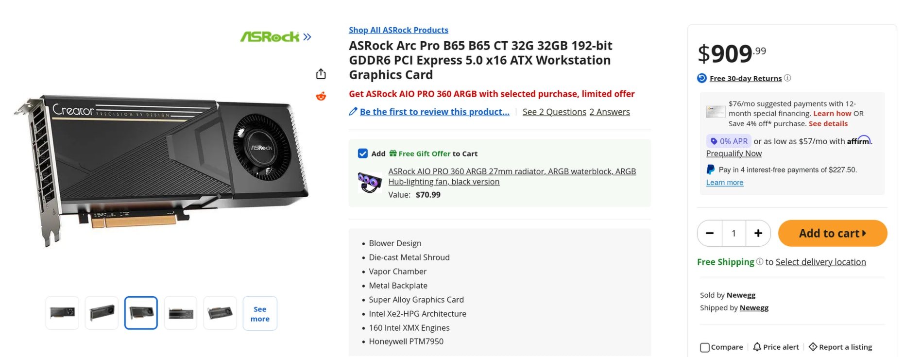 Intel Arc Pro B65 вышла за $910 32 ГБ стоят дорого