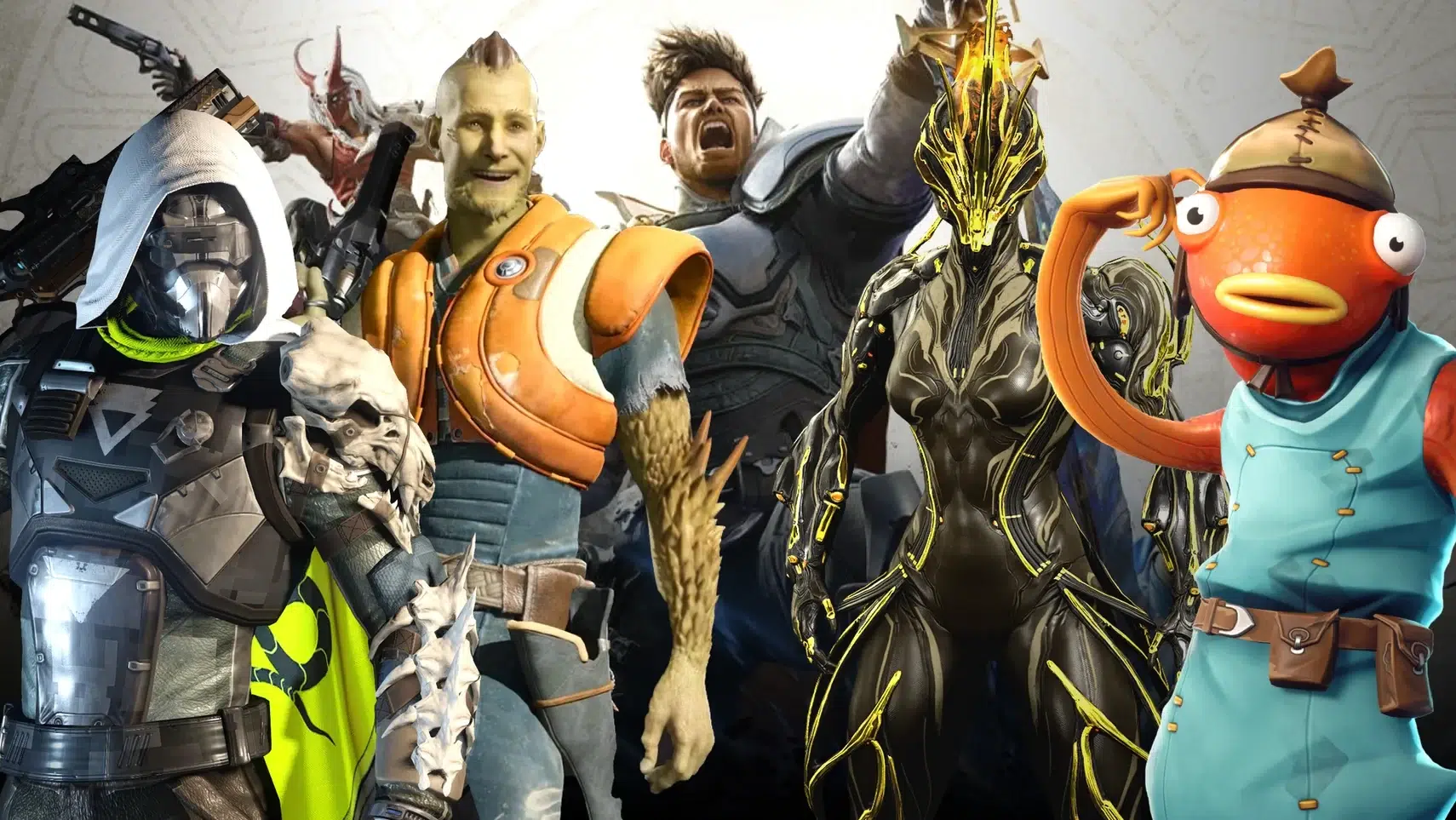 Group of diverse fantasy characters in armor posing together for a team shot