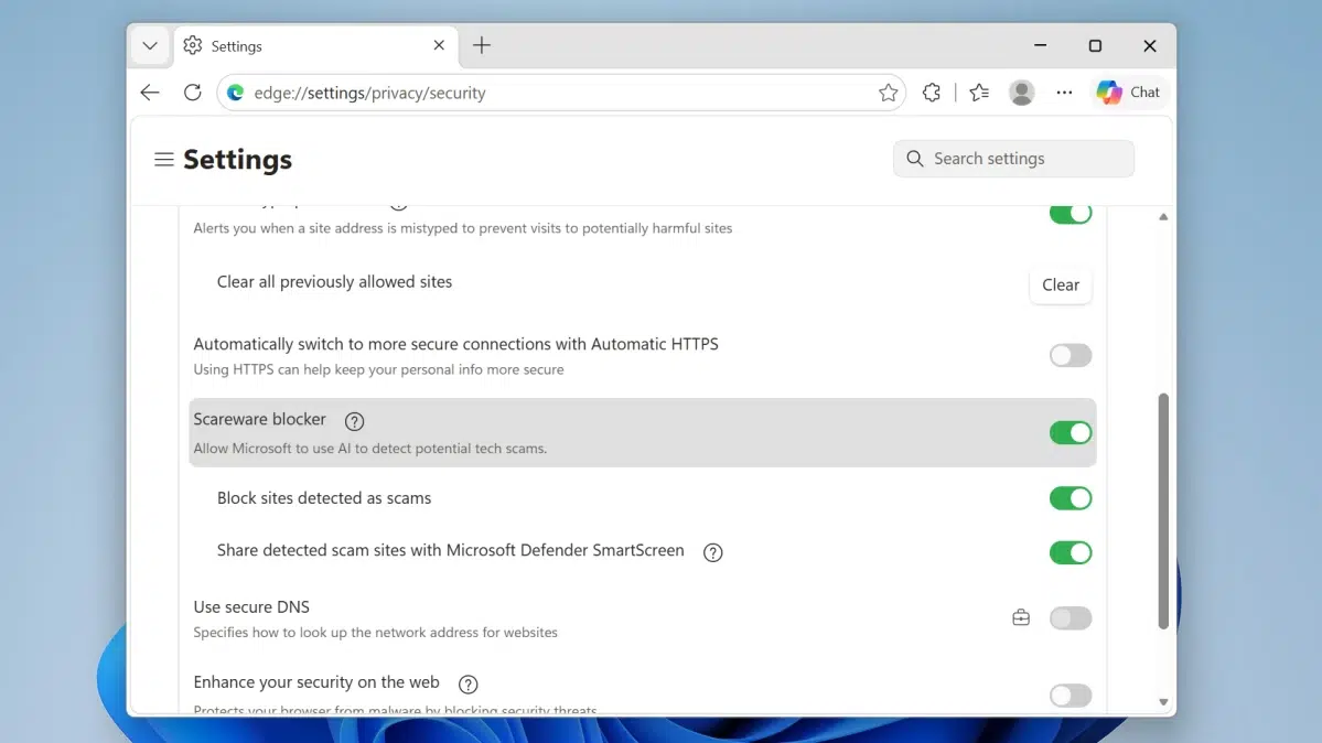 Изображение к статье: Microsoft Edge получил блокировщик scareware на базе ИИ