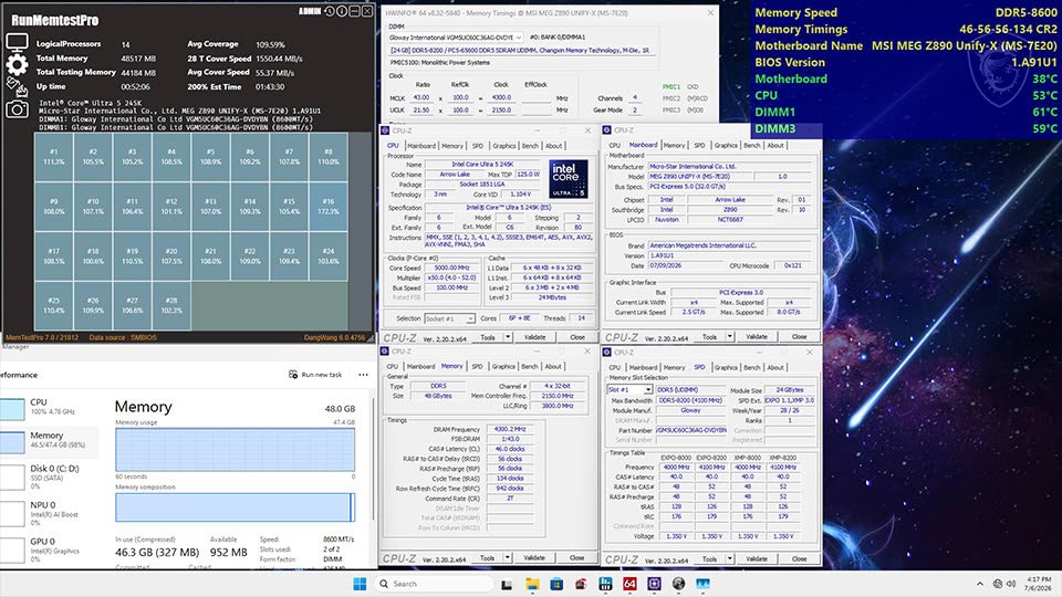 MSI вывела память CXMT на DDR5 8600 на платах Z890