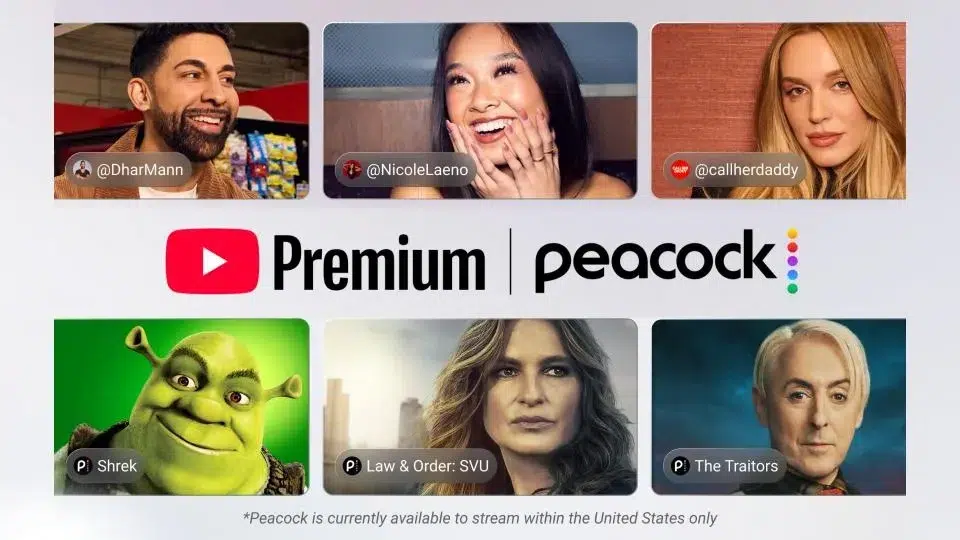 Peacock добавят в YouTube Premium без доплаты