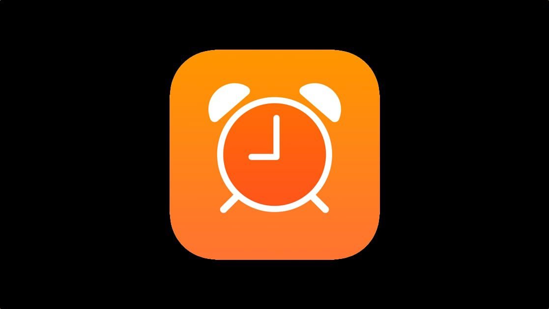 Alarm clock app icon white clock on an orange rounded square background