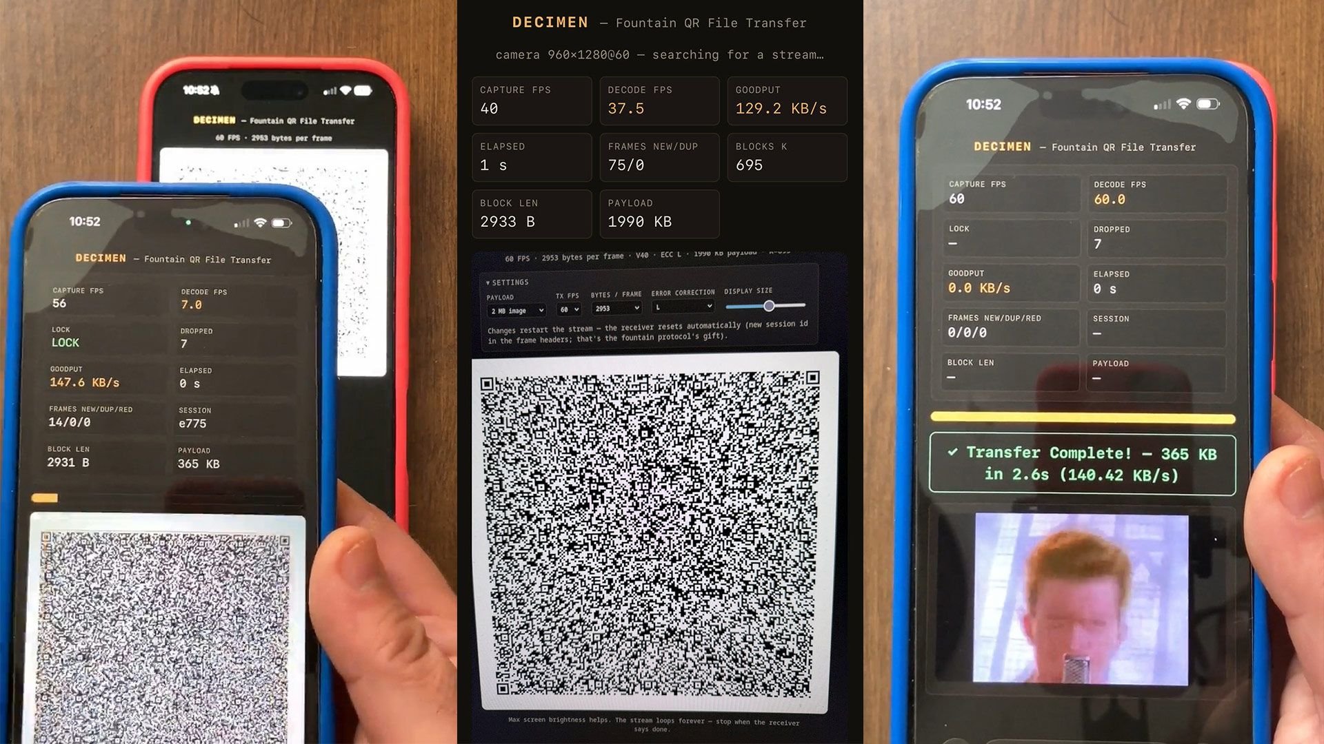 QR коды разогнали передачу файлов до 190 КБс без сети