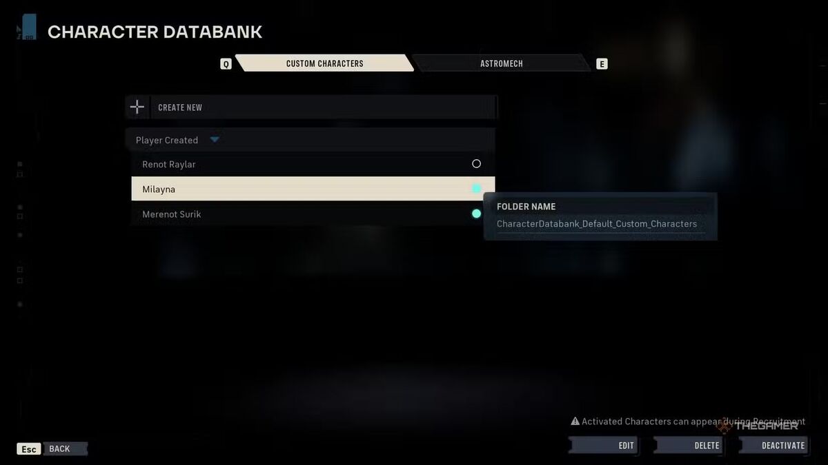 экран базы данных персонажей в Star Wars Zero Company