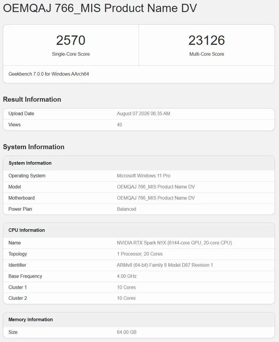 Изображение к статье: RTX Spark засветился в Geekbench: есть версия на 18 ядер