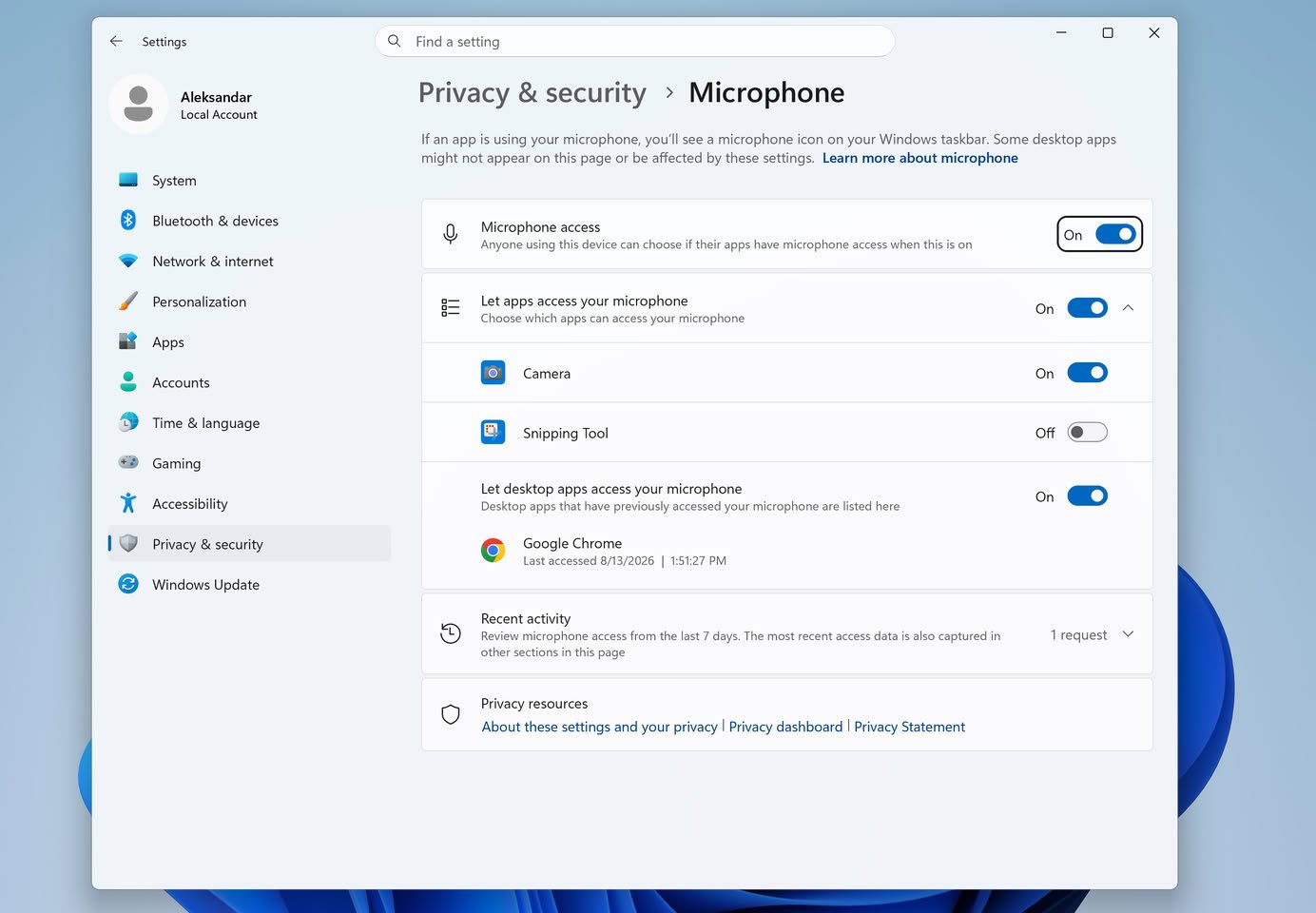 Windows 11 даст отдельные права на камеру и микрофон