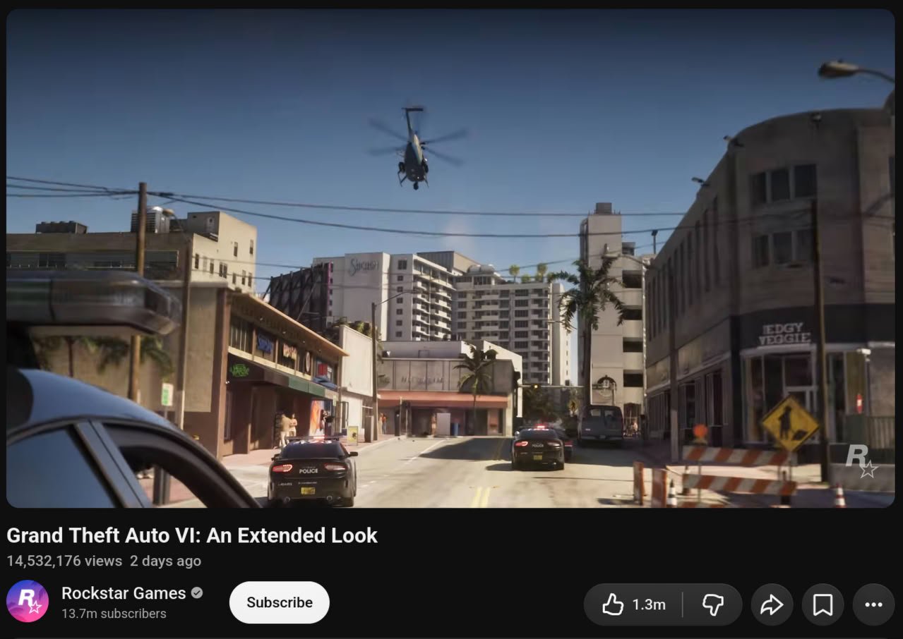 GTA VI собрала почти 4 млн зрителей на геймплейном показе