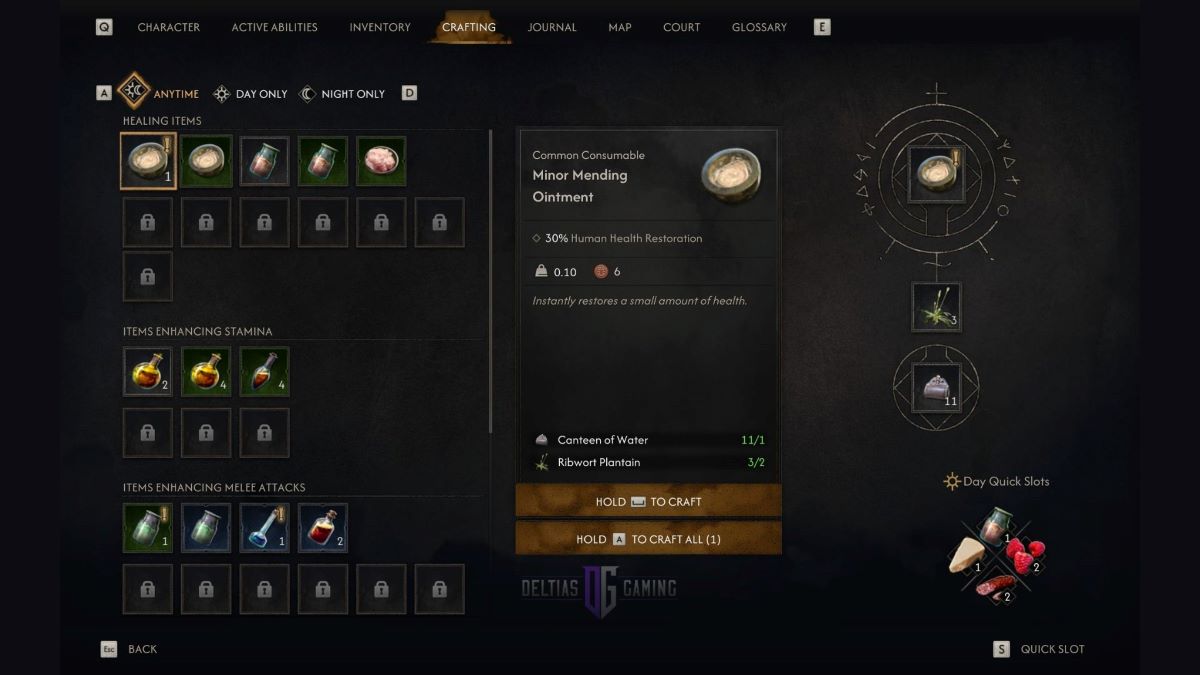 Вкладка создания в The Blood of Dawnwalker интерфейс крафта