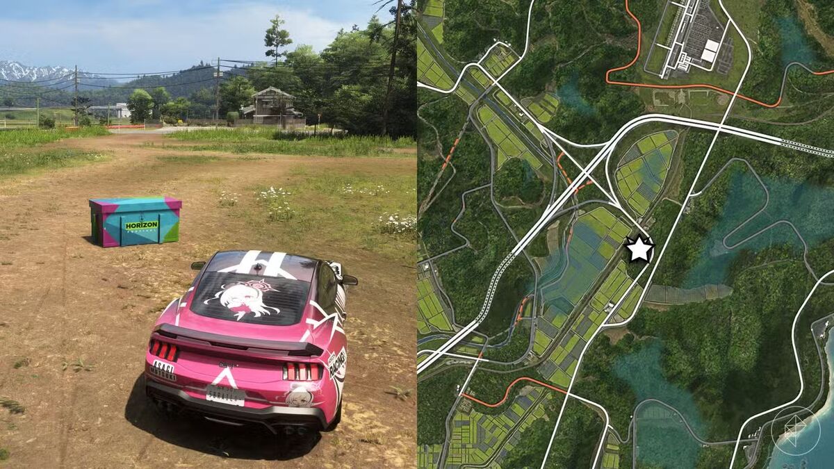 Два скриншота Forza Horizon 6 с расположением сокровища в регионе Ито пятой серии