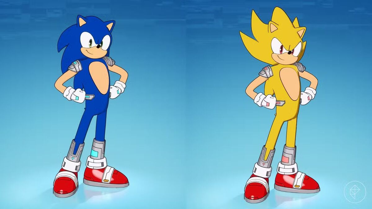 Sonic the Hedgehog и Super Sonic в Fortnite с роботизированными элементами на конечностях
