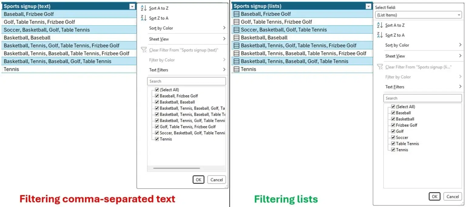 В Microsoft Excel тестируют ячейки со списком значений