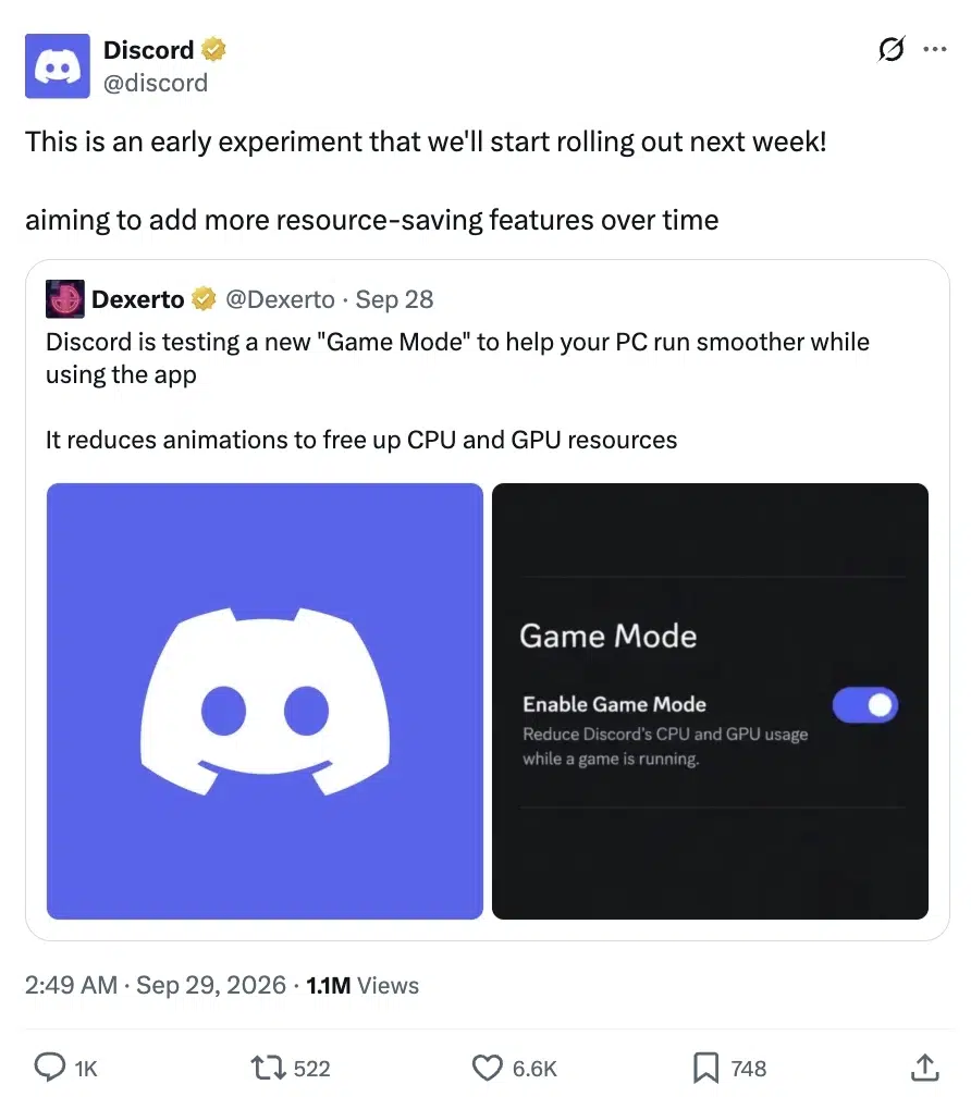 Discord разрабатывает игровой режим для снижения нагрузки на CPU и GPU
