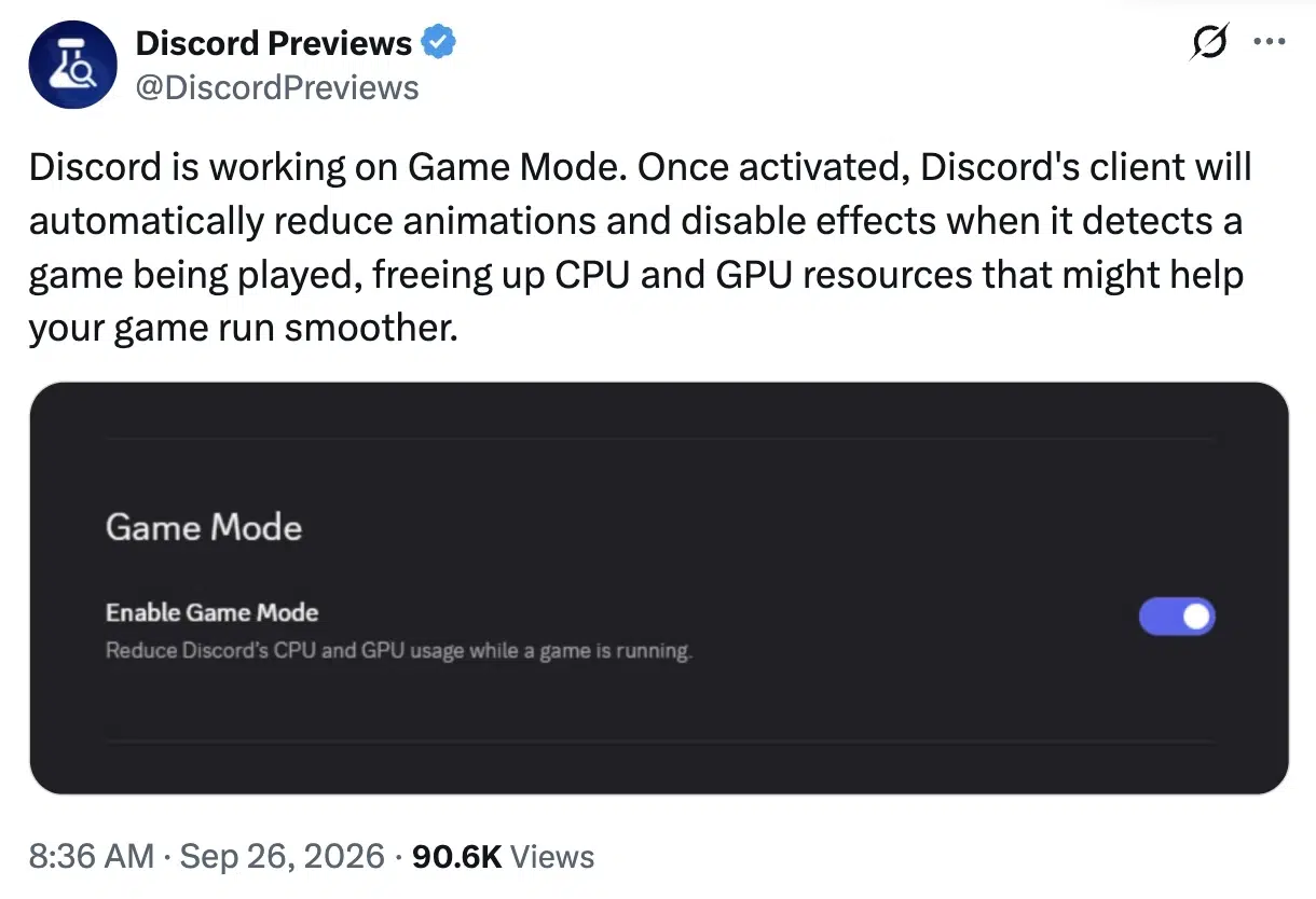 Изображение к статье: Discord разрабатывает игровой режим для снижения нагрузки на CPU и GPU