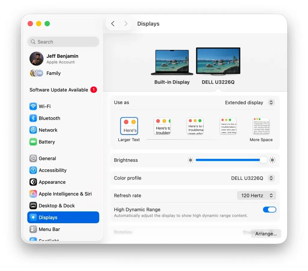 По данным 9to5Mac macOS 27 совмещает HDR и масштаб 2560 × 1440