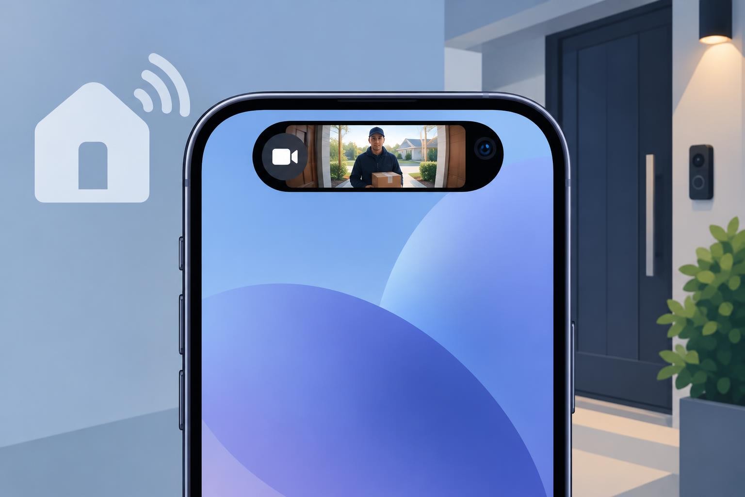 Иллюстрация к теме По данным IT Home Apple Home покажет видео с дверного звонка в Dynamic Island