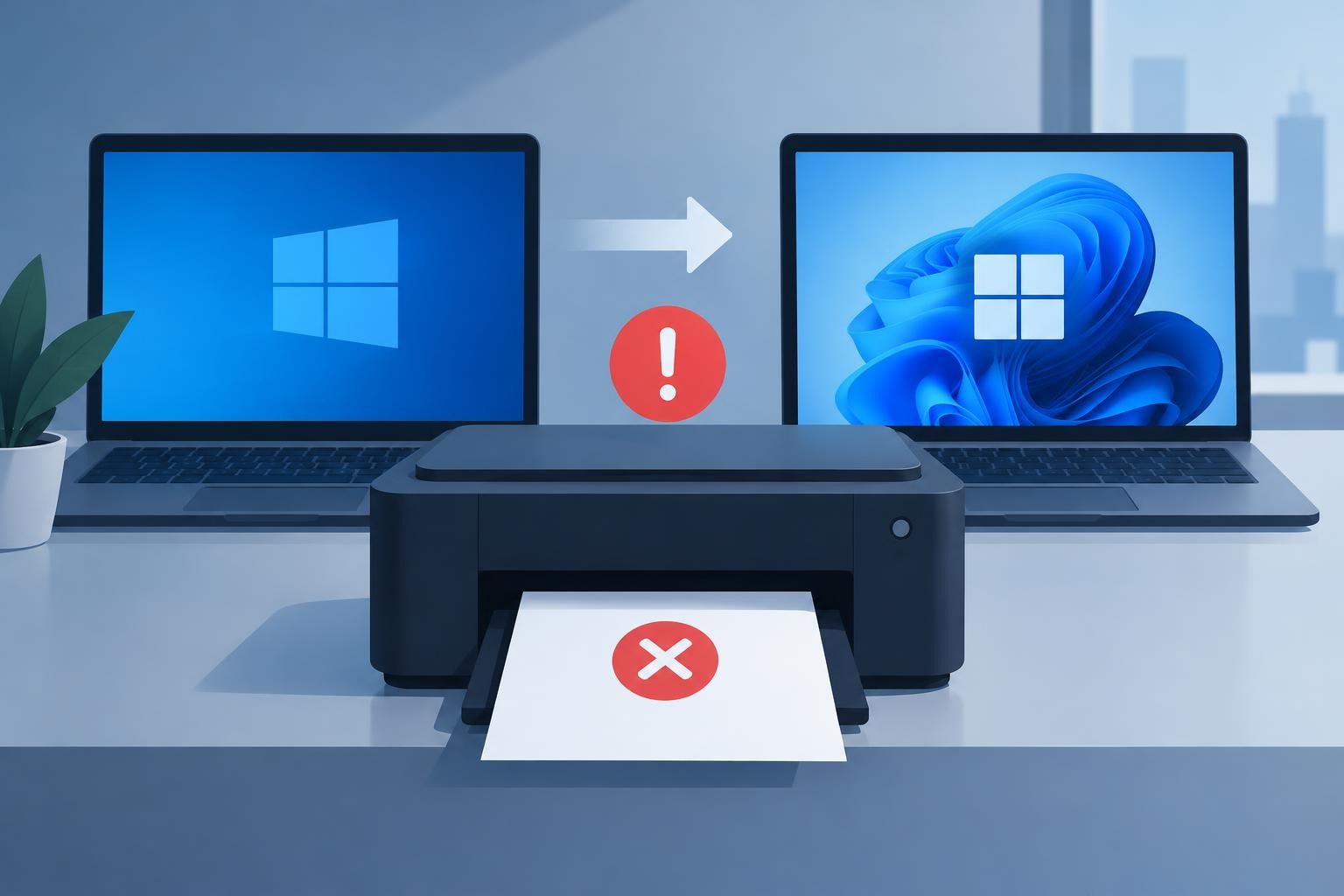 Иллюстрация к теме Microsoft подтвердила сбой Universal Print после перехода с Windows 10 на 11
